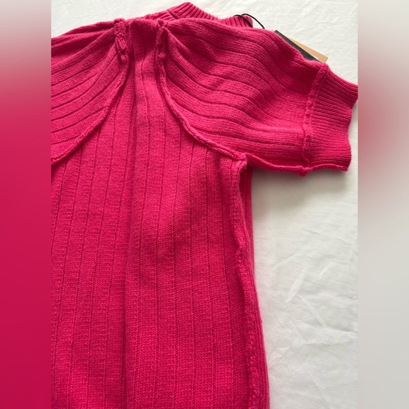 NWT-FRNCH Paris Ribbed Short Sleeve Sweater Top in Pink - Picture 6 of 11